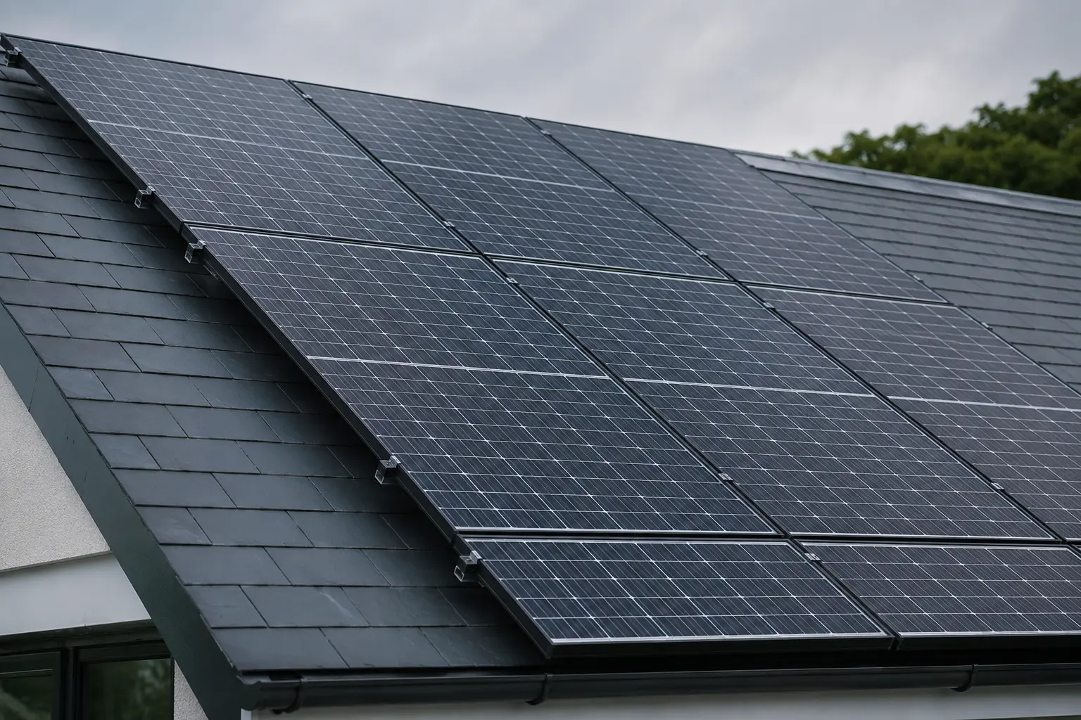 Solar PV panels installed across a pitched Irish roof