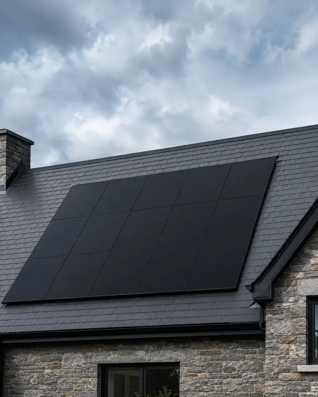Solar PV panels mounted on the slate roof of an Irish home