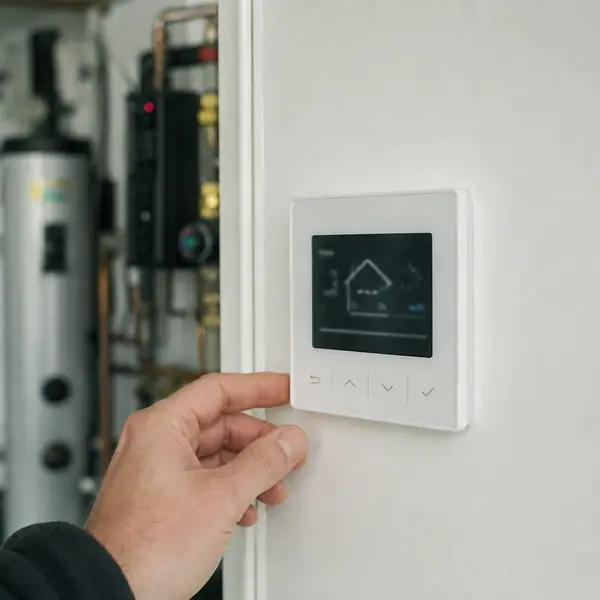 Heat pump controller on the wall of a modern Irish home
