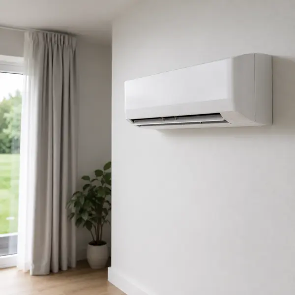A white air-to-air heat pump indoor unit on a living room wall, typical of the work SEAI registered installers in Wicklow carry out